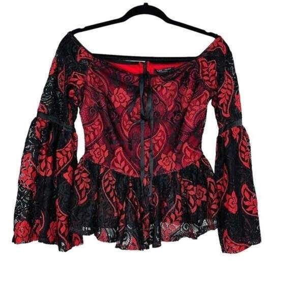 ROMEO And Juliet C Lace Red Off The Shoulder Top Gothic Women’s Size Small - Picture 3 of 15